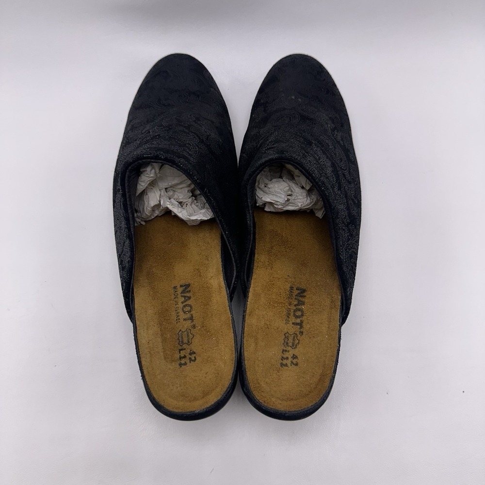 Naot Dream Black Leather Heeled‎ Clog 11/42 Women's Shoes, Suede Madras Print - Picture 5 of 8